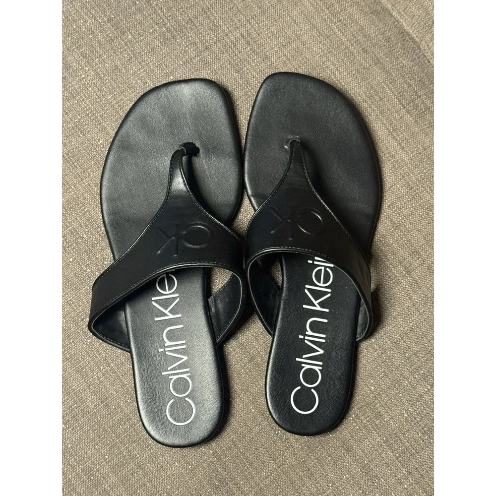 CK embossed black leather sandals 9 Calvin Klein